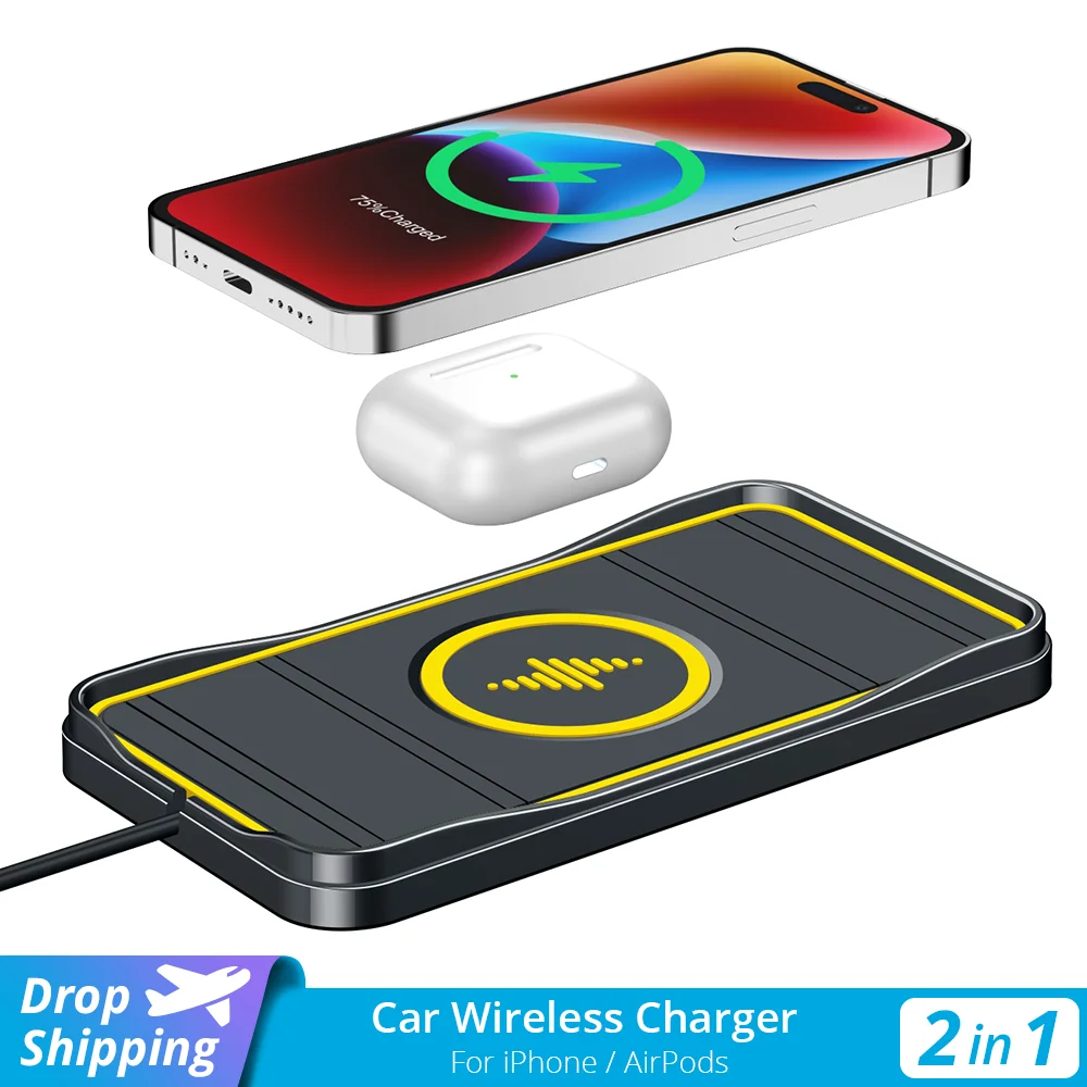 

15W Car Phone Wireless Charger Silicone Non-slip Mat for iPhone 14 13 12 XS Max/Samsung/Huawei Mobile Phone Wireless Chargers