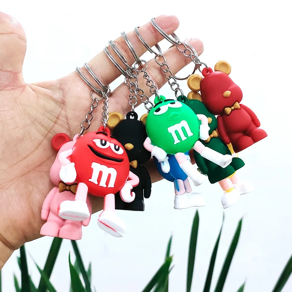 

Kawaii M Chocolate Beans Model Keychains Cartoon Anime Expression Doll Keyring Candy Fake Food Bag Pendant Accessories Gifts