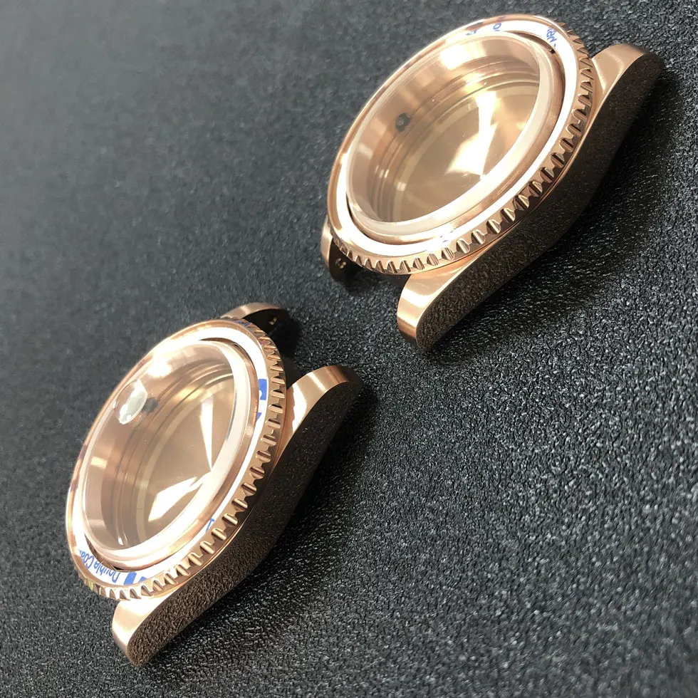 40mm Watch Case NH35 Plated Rose Gold Solid Case Back Sapphire Glass Fits The NH35 NH36 Movement