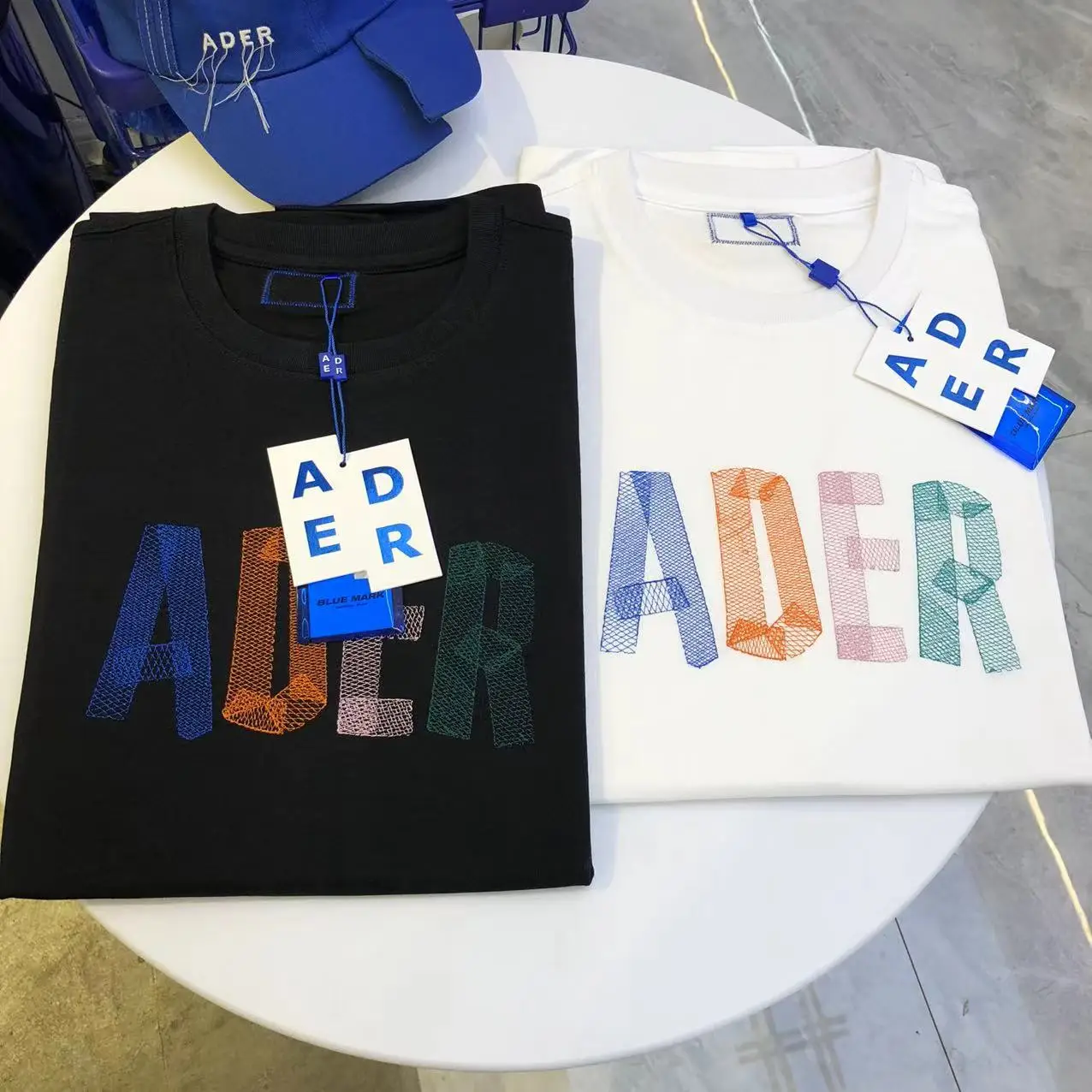 

ADER Korean color letter embroidered cotton short sleeved t-shirt