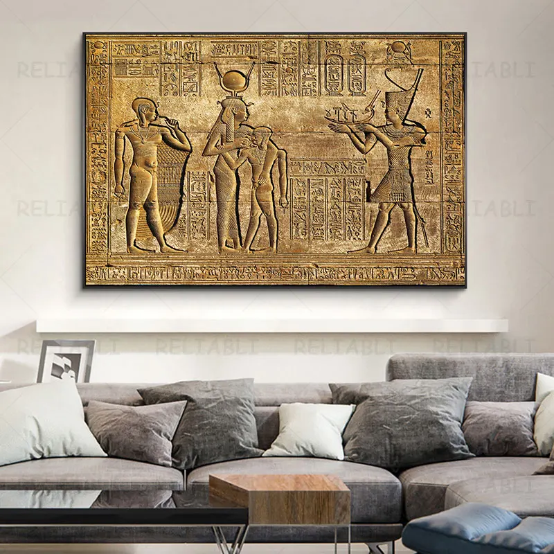 

Egyptian Hieroglyphs Fresco Canvas Painting Queen Hatshepsut Temple Stone Carving Pharaoh Ancient Egypt Poster Wall Art Decor