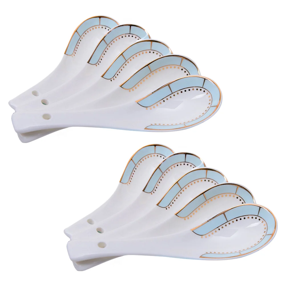 

10 Pcs Ceramic Spoon Porridge Spoon Delicate Soup Spoon Durable Food Serving Spoon