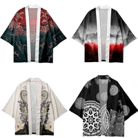 2022 summer cardigan kimono short sleeved shirts large size paintings digital printed shirts mens shirts casual taoist robe