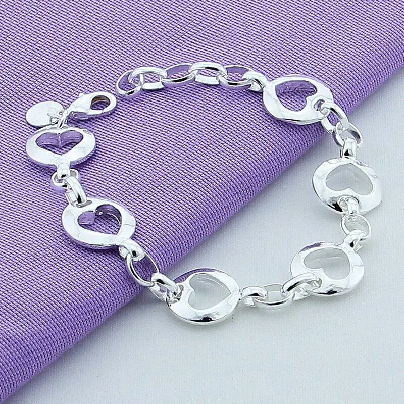 

925 Sterling Silver Heart Bracelet Wedding Ladies Heart Bracelet Charms
