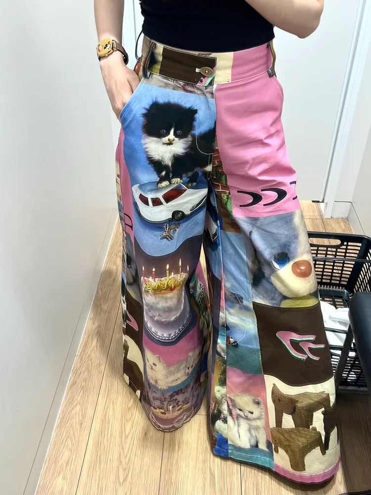 Женские длинные брюки в пол Мешковатые Свободные широкие прямые штаны с