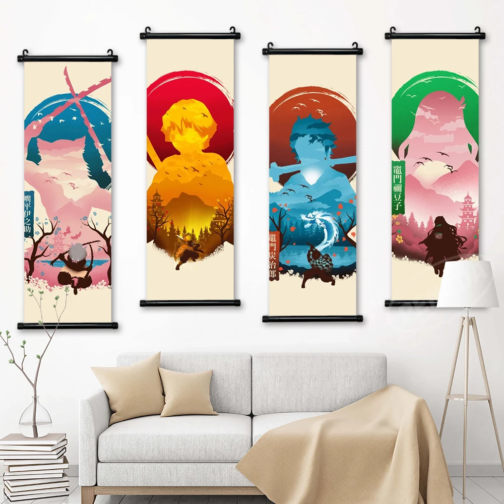 

Canvas Anime Printed Demon Slayer Picture Wall Kamado Nezuko Artwork Painting Agatsuma Zenitsu Hanging Scrolls Poster Home Decor
