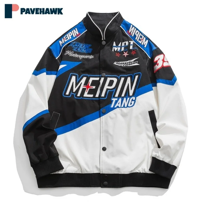 

Retro Baseball Jackets Men Women Racing Embroidery Motorcycle Bomber Jacket Y2K Street Hip Hop Couple Loose Color Black Coat New