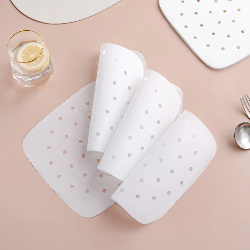 

100pcs 6/7/8/9 Inch Air Fryer Liners Square Air Fryer Paper Disposable Baking Sheets Perforated Parchment Papers Steamer Mat