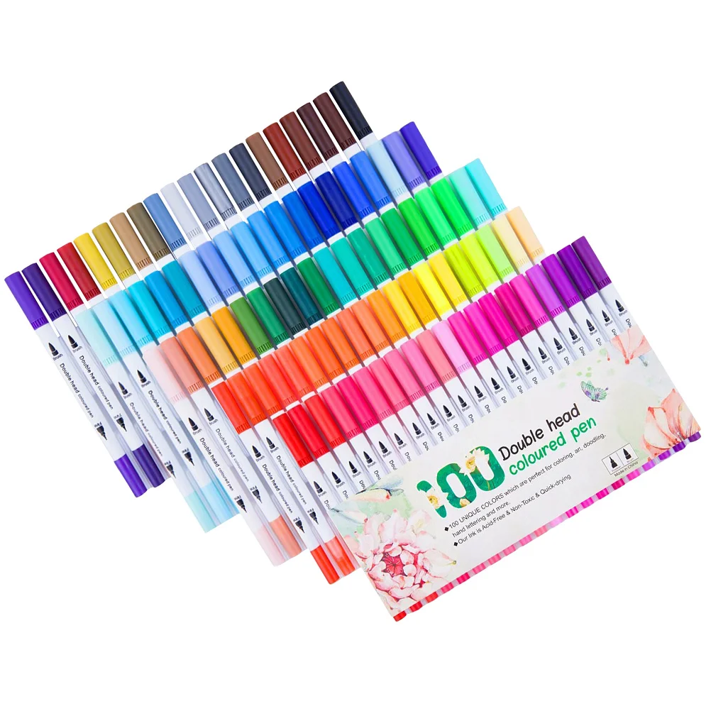 

100Pcs Dual Tip Brush Pen Chic Safe Watercolour Ink Pens Pens Colored Markers