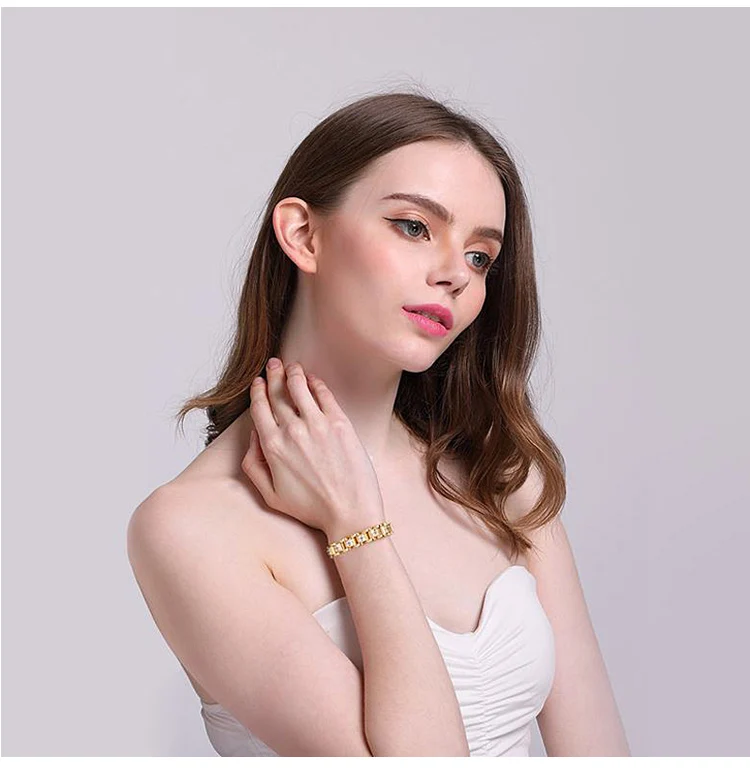 Titanium Steel Plated 18K Gold Micro Zirconia Ladies Energy Bracelet Magnetic Anti-fatigue Weight Loss Health Bracelet