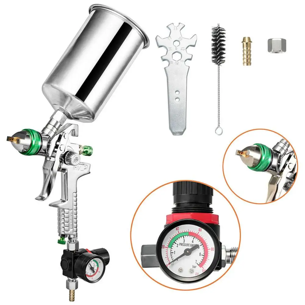 

HVLP Spray Gun 600ml Cup 1.4Mm 1.7Mm 2.0Mm Gravity Airbrush nozzle needle for Painting Car Furniture Wall Spray Paint
