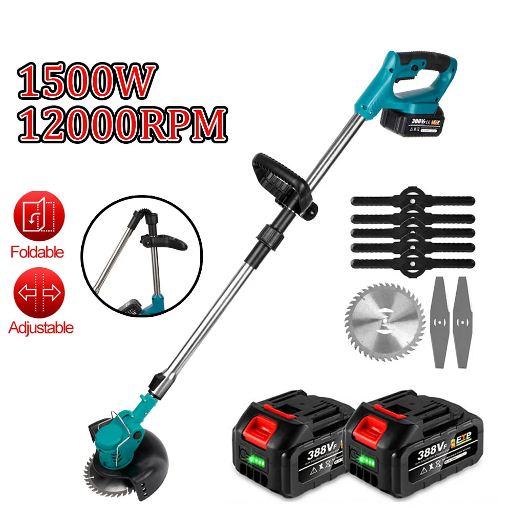 1500W Electric Lawn Mower Length Adjustable Foldable Cordless Handheld Rechargeable Garden Shrub Pruner For Makita 18V Battery