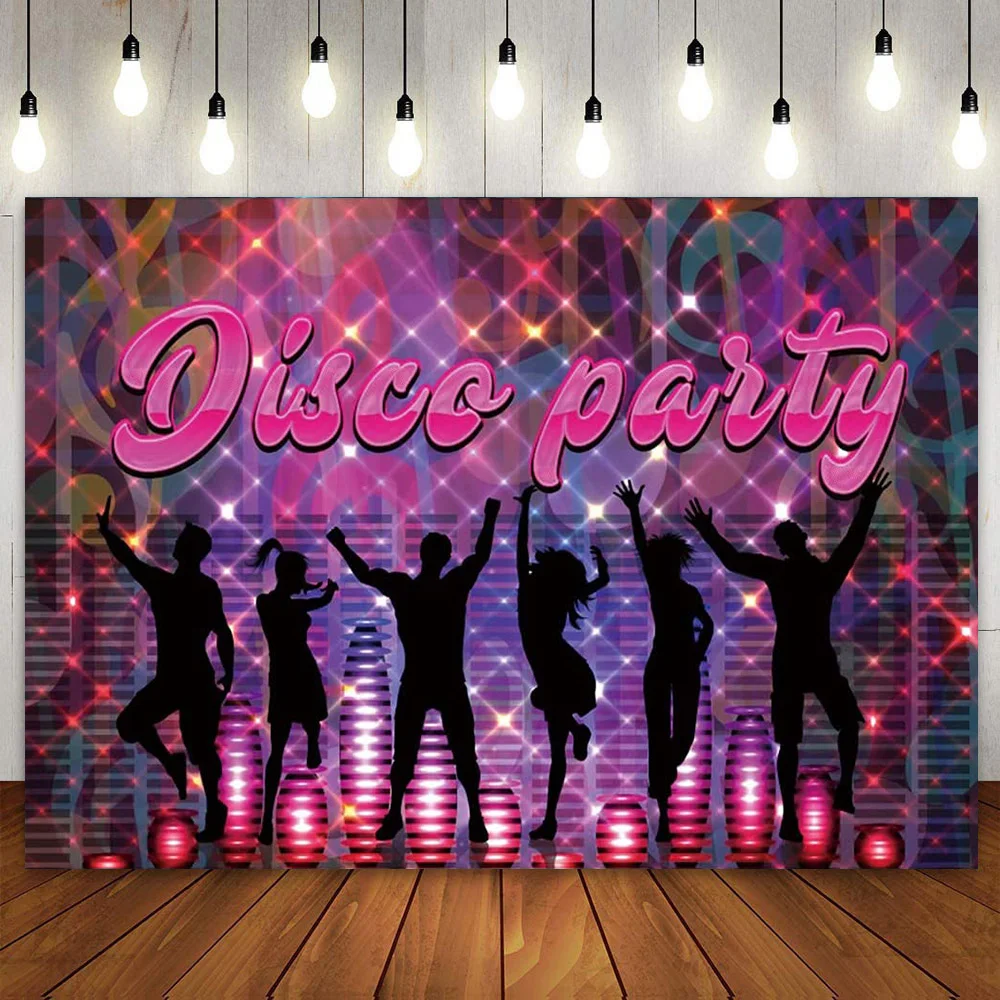 

Disco Theme Backdrop Dancer Club Dancing Background Stage Neon 70s 80s 90s Birthday Party Decor for Kids Men Women Banner Poster