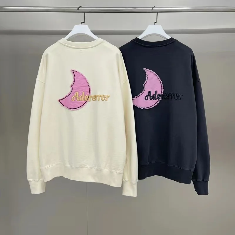 

Black Khaki Ader Error Moon Patch Letter Embroider Pullover Sweatshirts