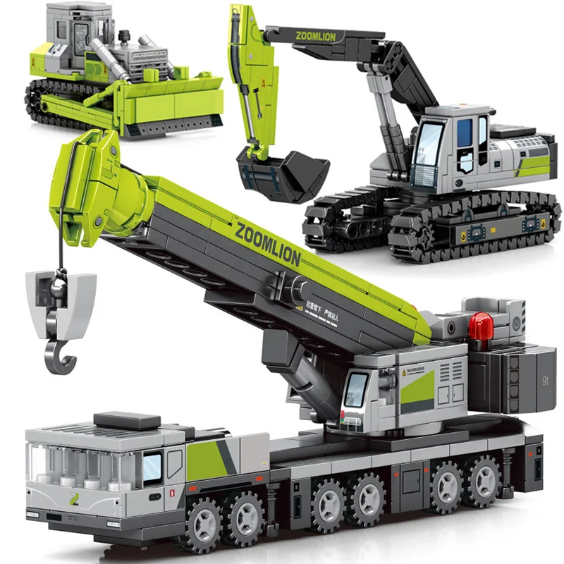 

MOC City Technical Engineering Car Concrete Mixer Truck Crane Bulldozer Excavator Building Blocks Bricks Toys Gifts For Children