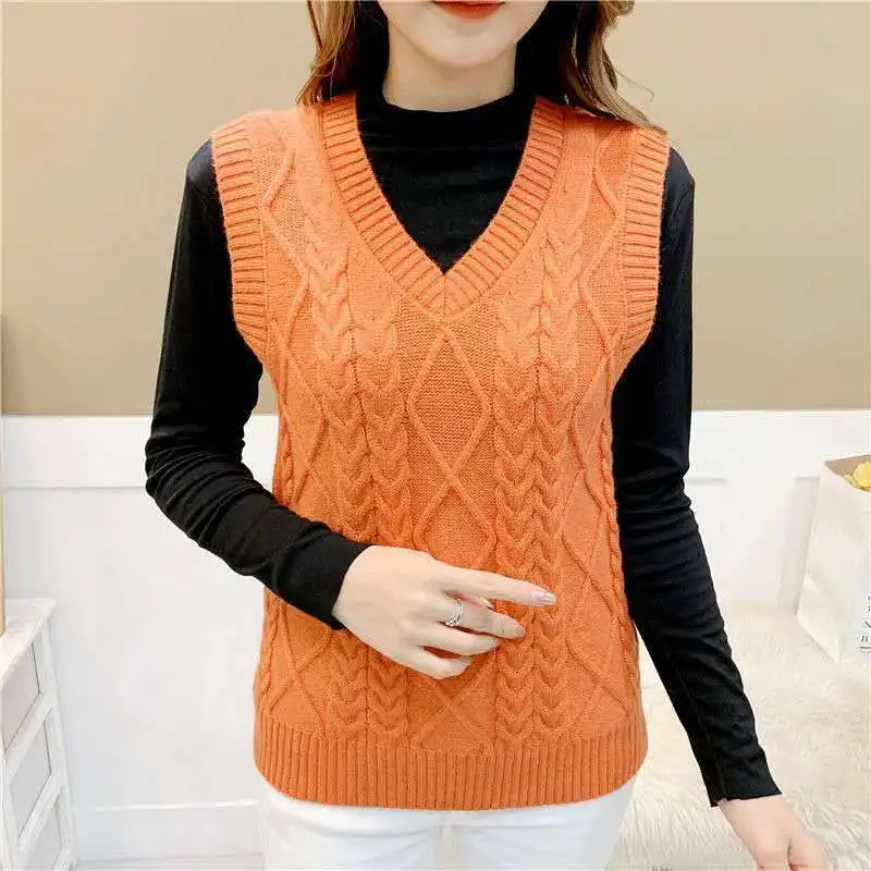 

2022 Women Autumn Winter New Loose Knitted Vest Female Solid Color Pullover Sweater Vest Ladies Middle-aged Waistcoat T360