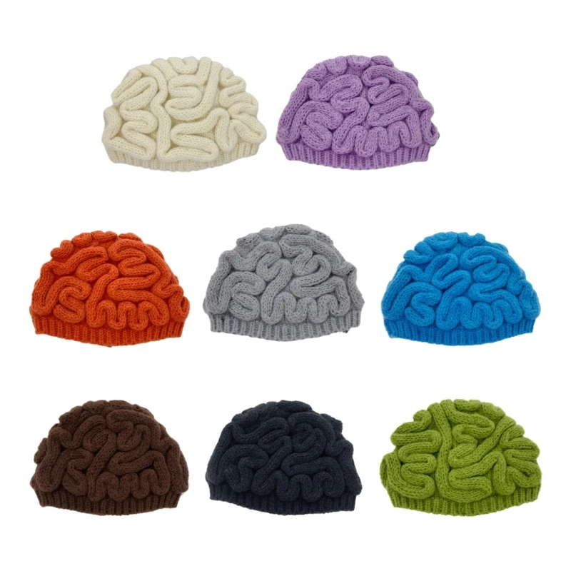 

Вязаная шапка с черепом головного мозга, эластичная шапка-бини, универсальная шапка с капюшоном, зимняя теплая шапка