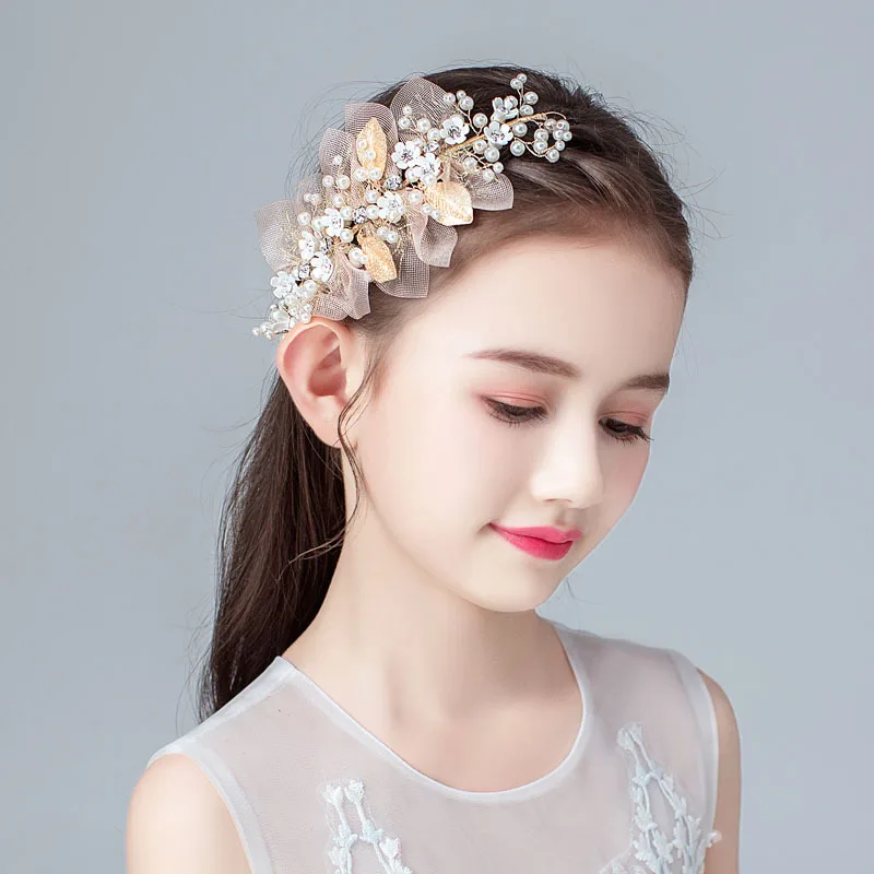 Kids Girl Wreath Pearl Headband Princess Tiara Crown Decoration Bridesmaid Wedding Photography Holiday Headdress Hairpin Garland