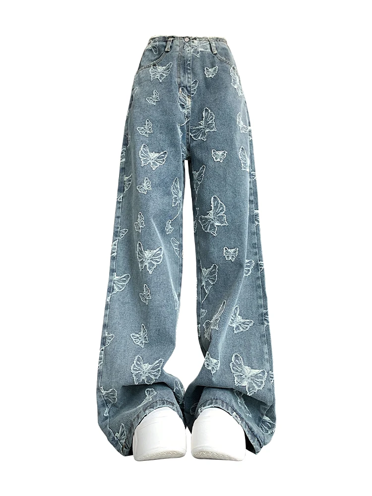 Женские синие джинсы в стиле Харадзюку Y2k 90-х эстетичная уличная одежда