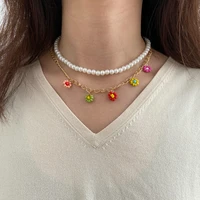 bohemian multi layer pearl daisy pendant necklace rice bead double layer clavicle chain simple personality fashion neck chain