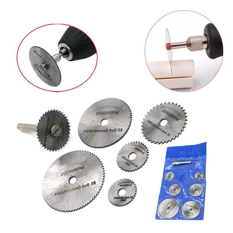 

6 Pcs High Speed Steel Saw Disc Wheel Cutting Blades Circular Saw Blade Set with 6mm Extension Rod for Cuts/Drills Rotary Tools