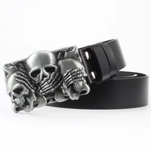 Punk Ghost Head Skull Alloy Head Buckle Belts for Men Male Genuine Leather Belts about Skulls Cowskin Leather Waist Belt Straps
