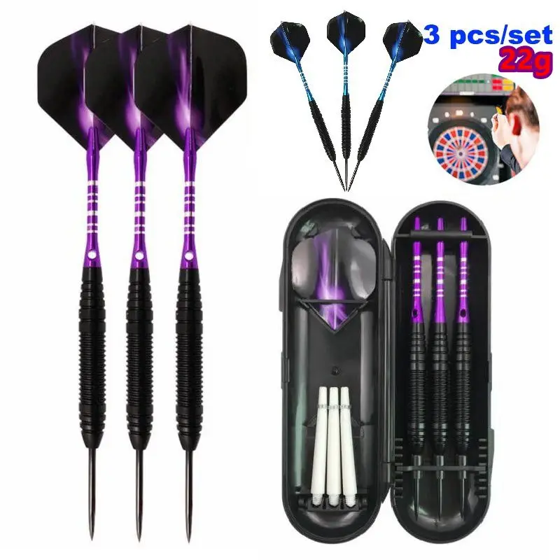 Tungsten Darts 22g 3pcs/sets with Case+Steel Tip Needle+Barrel+Flights+Sports Shafts Professional Monochrome/Bicolor Darts Gifts