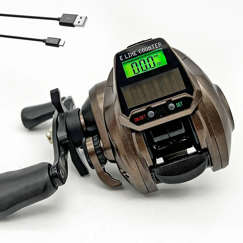 

USB and Solar Powered Fishing Baitcasting Reel, 7 21 Gear Ratio, Bite Alarm, Balanced Aluminum Handle, Low Profile Design