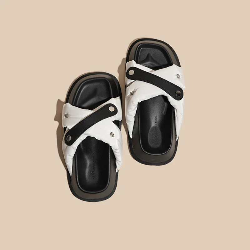 

Fashion Design Sense Cross Sandals Shoes for Woman New Wear Out Casual Flat Slippers Comfortable Platform Summer Women's Shoes