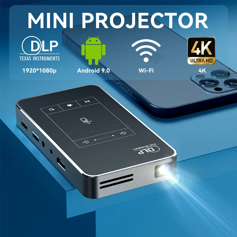 

Мини-проектор DLP, 4K, Android 9,0, Wi-Fi, Bluetooth