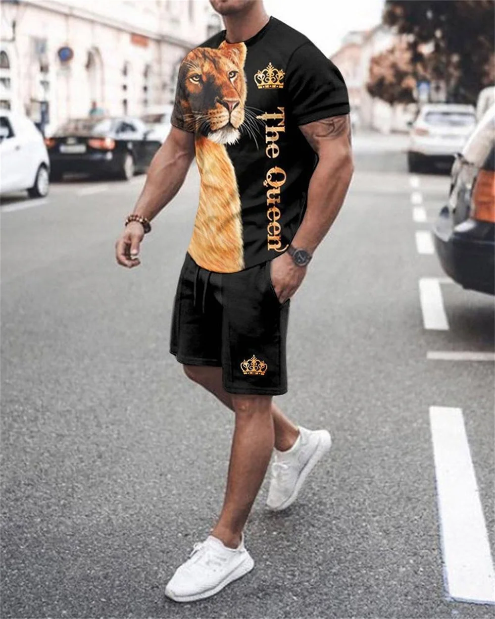 

2022 Summer New Trend Men's Suit Casual Beach Shorts Set Clothes Graffiti Round Neck T Shirt for Men Short Sleeve 2-Piece Set