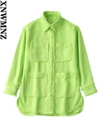 xnwmnz 2022 women fashion pocket brushed tweed jacket coat retro long sleeve front button female coat chic top