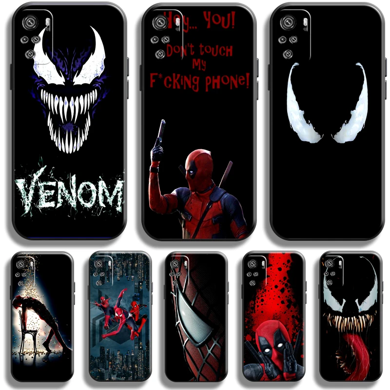 

Marvel Spiderman Venom Deadpool Phone Case For Xiaomi Redmi Note 10 10S Pro Redmi Note 10 10T 5G Carcasa Soft Black Funda