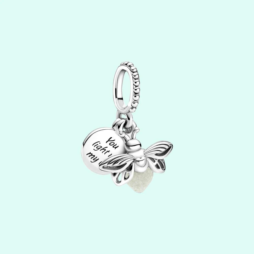 

New 925 Sterling Silver Pandora Glow-in-the-dark Firefly Dangle Charm DIY For Women Bracelet Jewelry Trend Valentine's Day Gifts