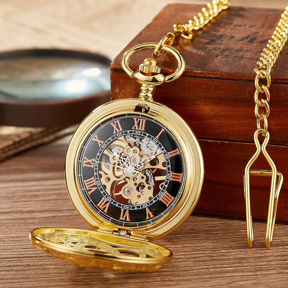 Vintage Retro Skeleton Cute Octopus Animal Mechanical Pocket Watch Mens Fob Chain Golden Automatic Self-winding Women Men Watch