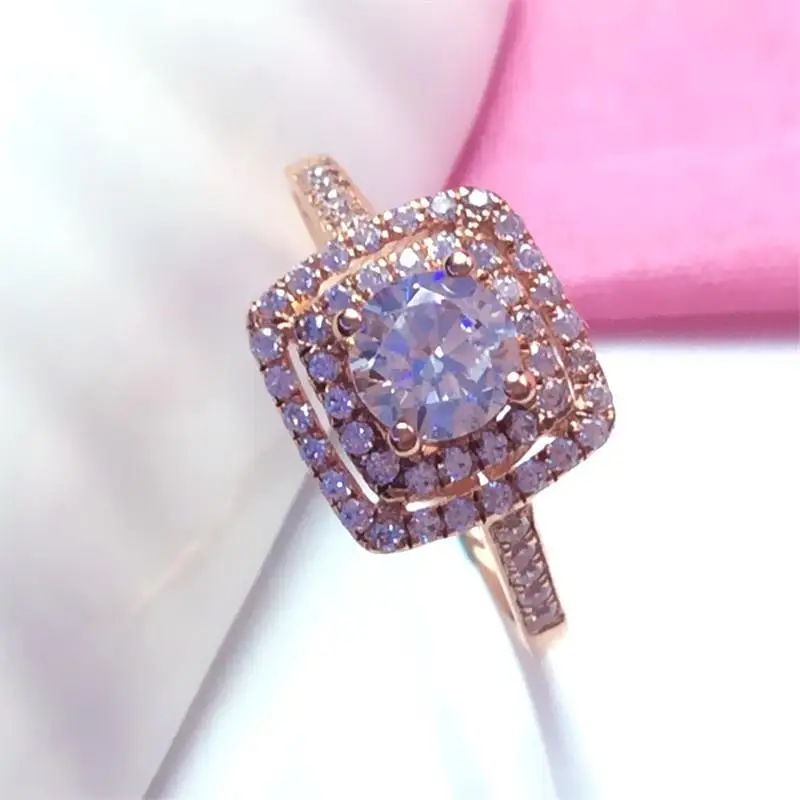

Pure Russian Purple Gold New Square Gemstone Ring Rose Gold Elegant Purple Gold Ring Fine Jewelry Wedding Ring Set for Couple