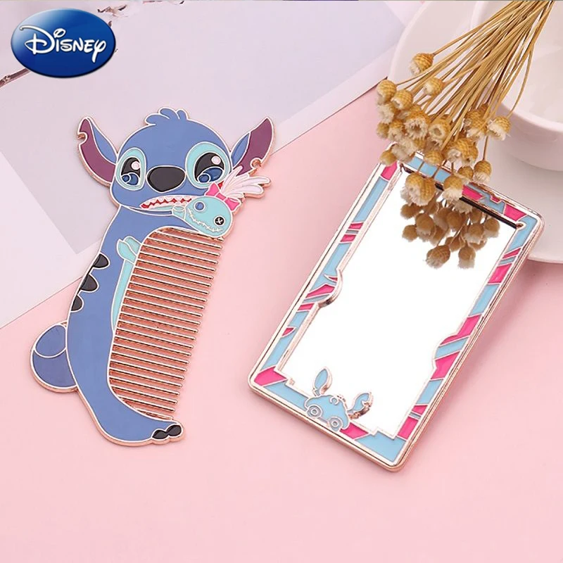 

Disney Stitch Anime Hairdressing Comb Cosplay Props Lilo and Stitch Girl Cartoon Portable Metal Mirror Combs Originality Gifts