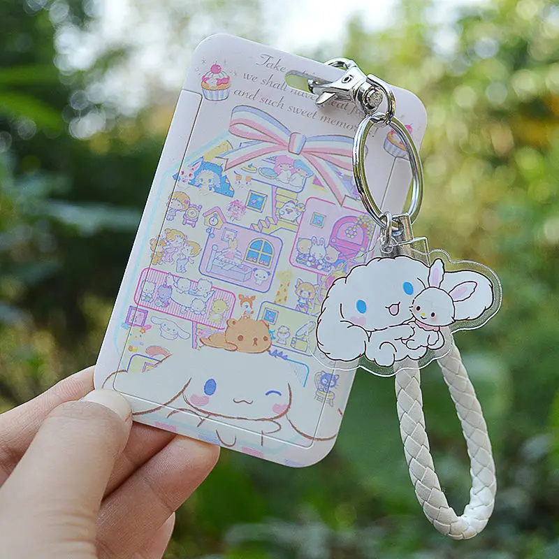 

Sanrio Cinnamoroll Card Sleeve Kawaii Anime Cartoon Cute Doll Pendant Campus Student Bus Card Protect Cover Keychain Toys Girls