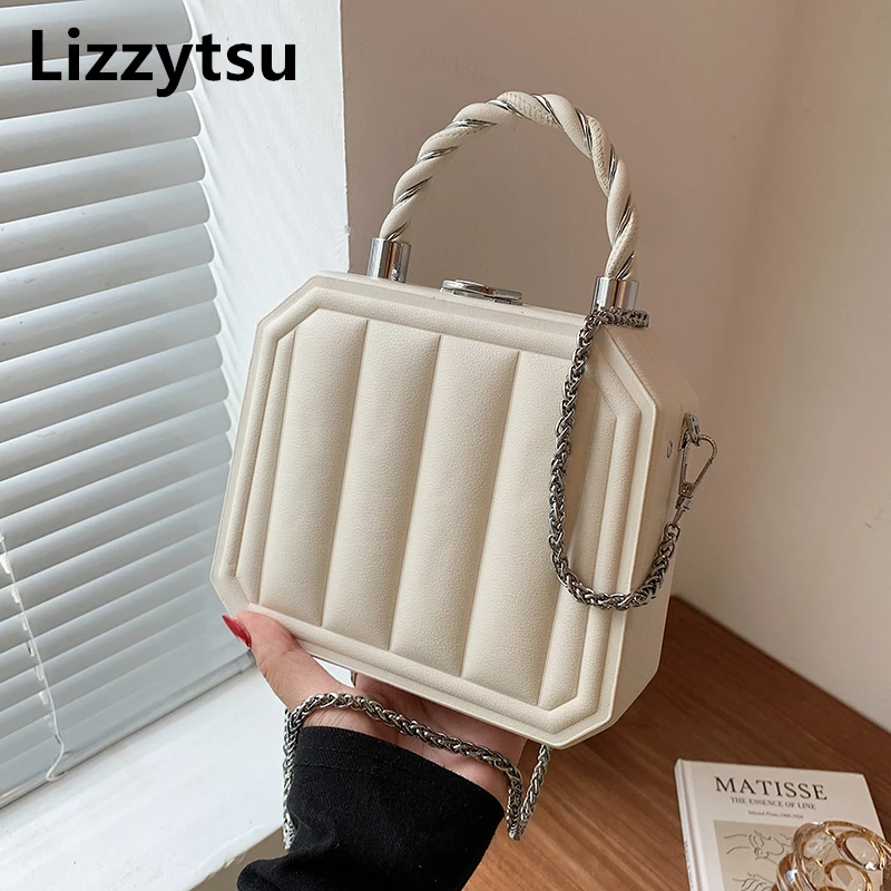 Маленькая сумка-слинг Lizzytsu на цепочке, повседневная однотонная Винтажная сумочка через плечо из искусственной кожи, Роскошный дизайнерский квадратный мешок с застежкой для сообщений