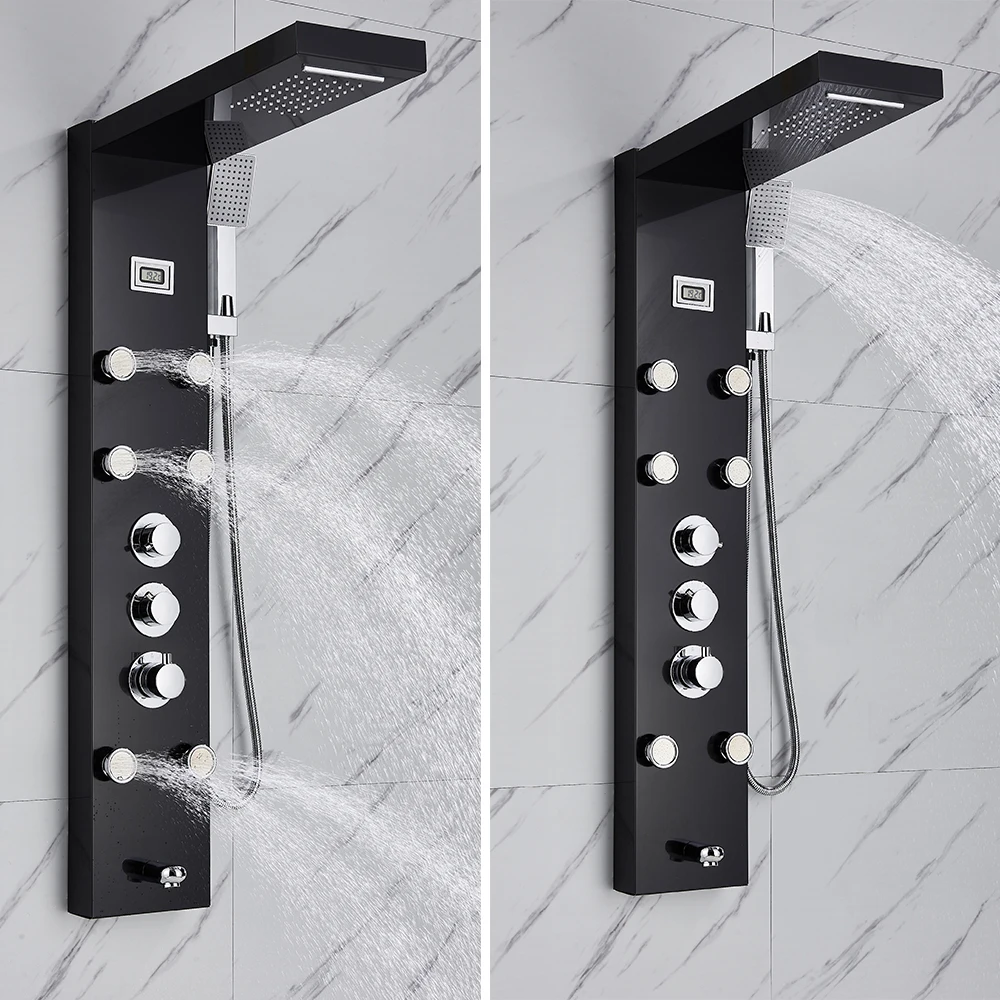 

Thermostatic Bathroom Shower Panel Faucet Stainless Steel Massage System Rainfall Shower Column 5 modes Mixer Tap 1258