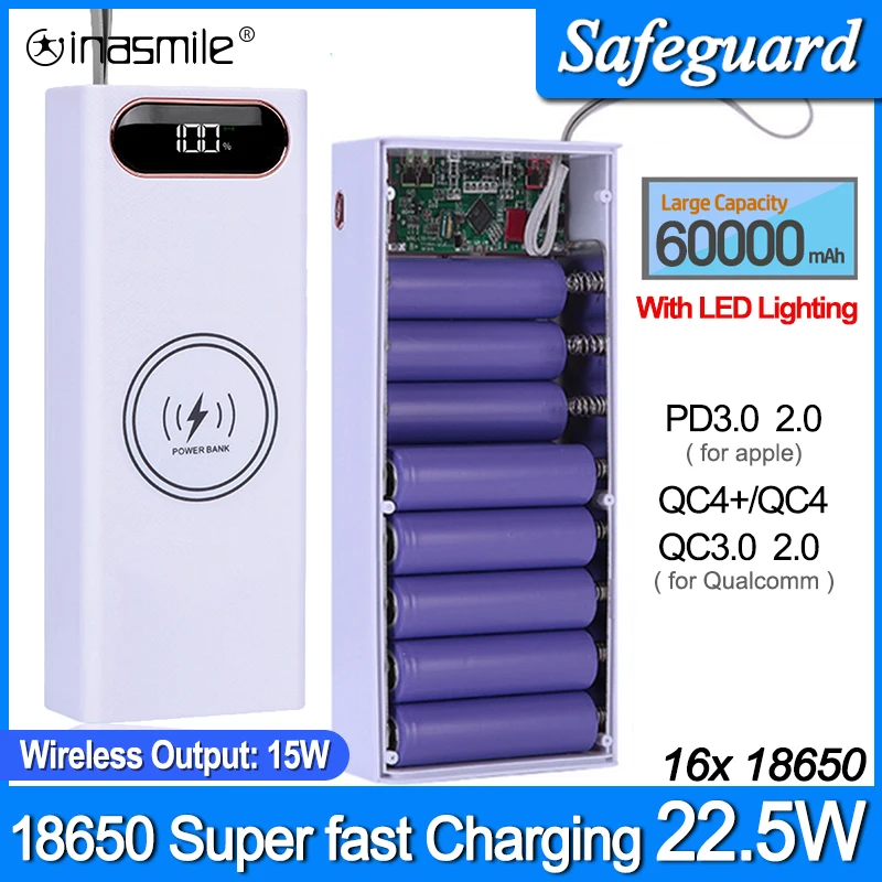 Съемный внешний аккумулятор 16x18650 супер быстрая зарядка для телефонов 22 5 Вт -