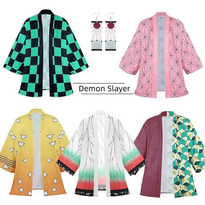 Demon Slayer Kimetsu No Yaiba Cosplay Costume Haori Kimono Kamado Tanjirou Kochou Shinobu Coat Shirt Anime Aldult Child Clothing |