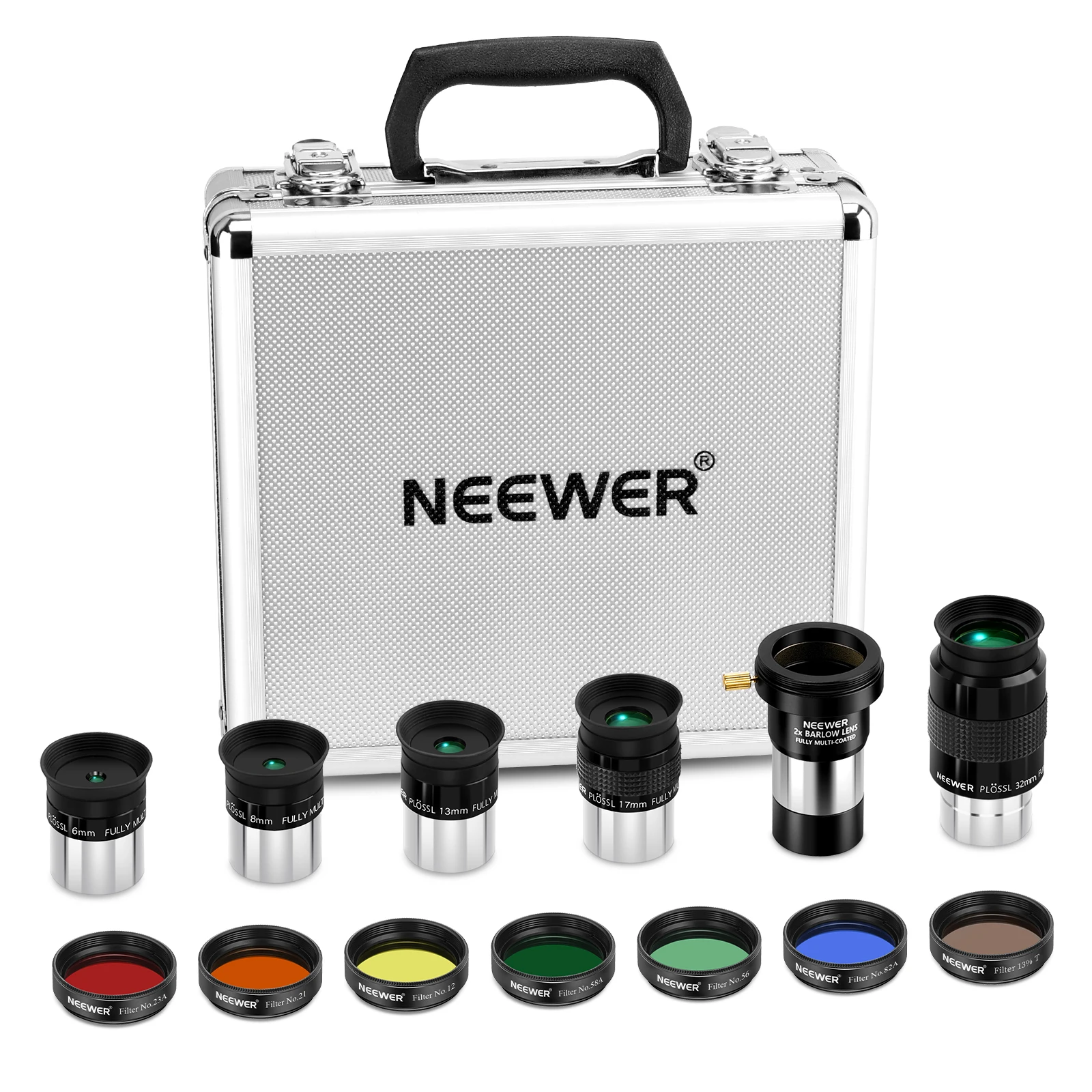 

NEEWER 14PCS Telescope Eyepiece and Filters Kit, Telescope Accessories with (5)1.25 Plössl Telescope Eyepiece, (1)2X Barlow Len