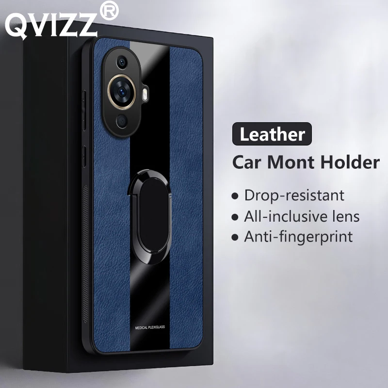 

Leather Case for Huawei nova 11 Pro Plexiglass Luxury Car Magnetic Ring Holder Armor Shockproof Hard Phone Cover Huaweinova11Pro