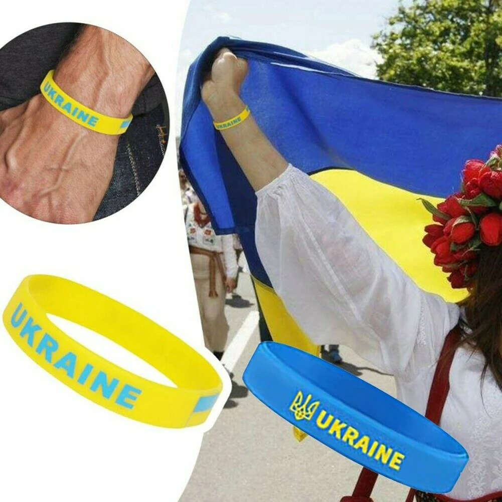 

5PCS/10PCS Ukrainian Country Flag Color Silicone Elastic Bracelets Ukraine Commemorative Wristband Bangles Gifts Car Ornaments
