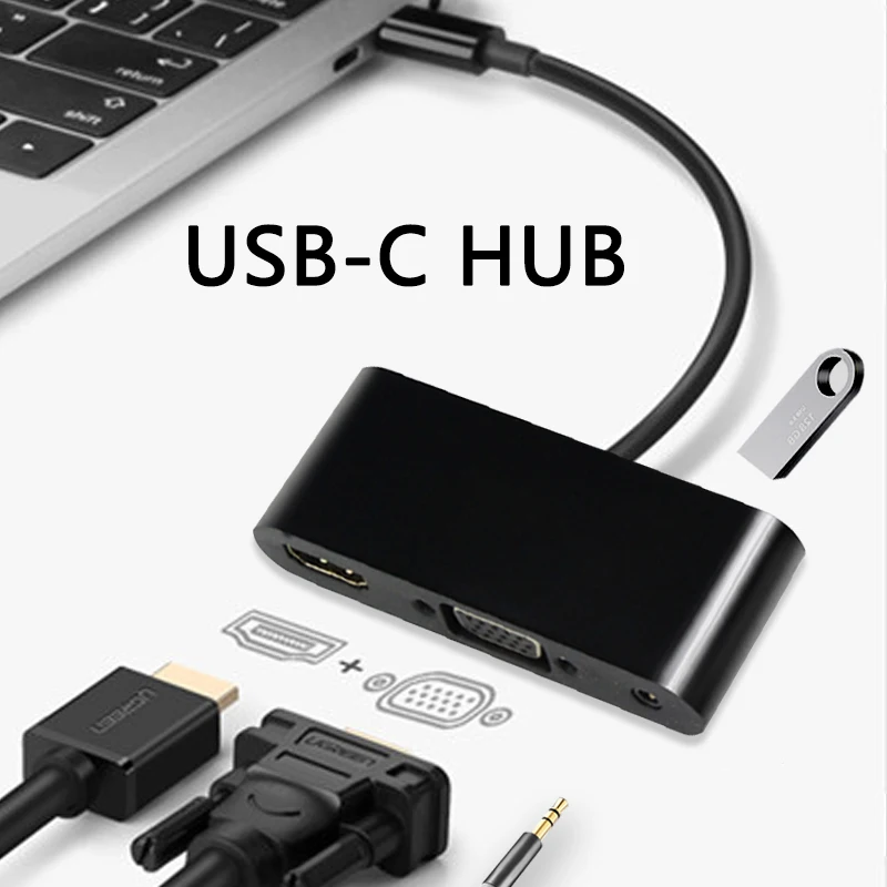 Адаптер USB Type-C к HDMI 4K VGA 3 5 мм аудио конвертер USBC адаптер для ноутбука Macbook Chromebook