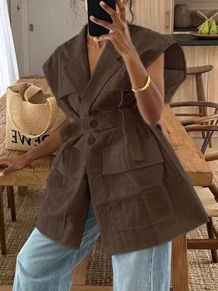 LGRQ жилет без рукавов для женщин со сборкой на талии и v-образным вырезом