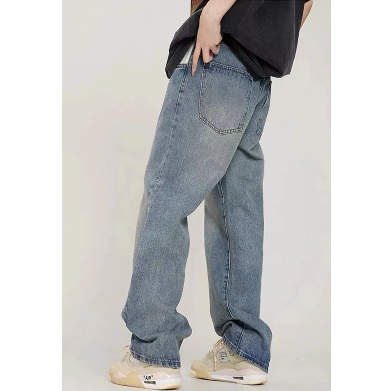Streetwear Men American Vintage Loose Blue Jeans 2022 Autumn and Winter New Pattern Fashion Straight Cylinder Trousers Female