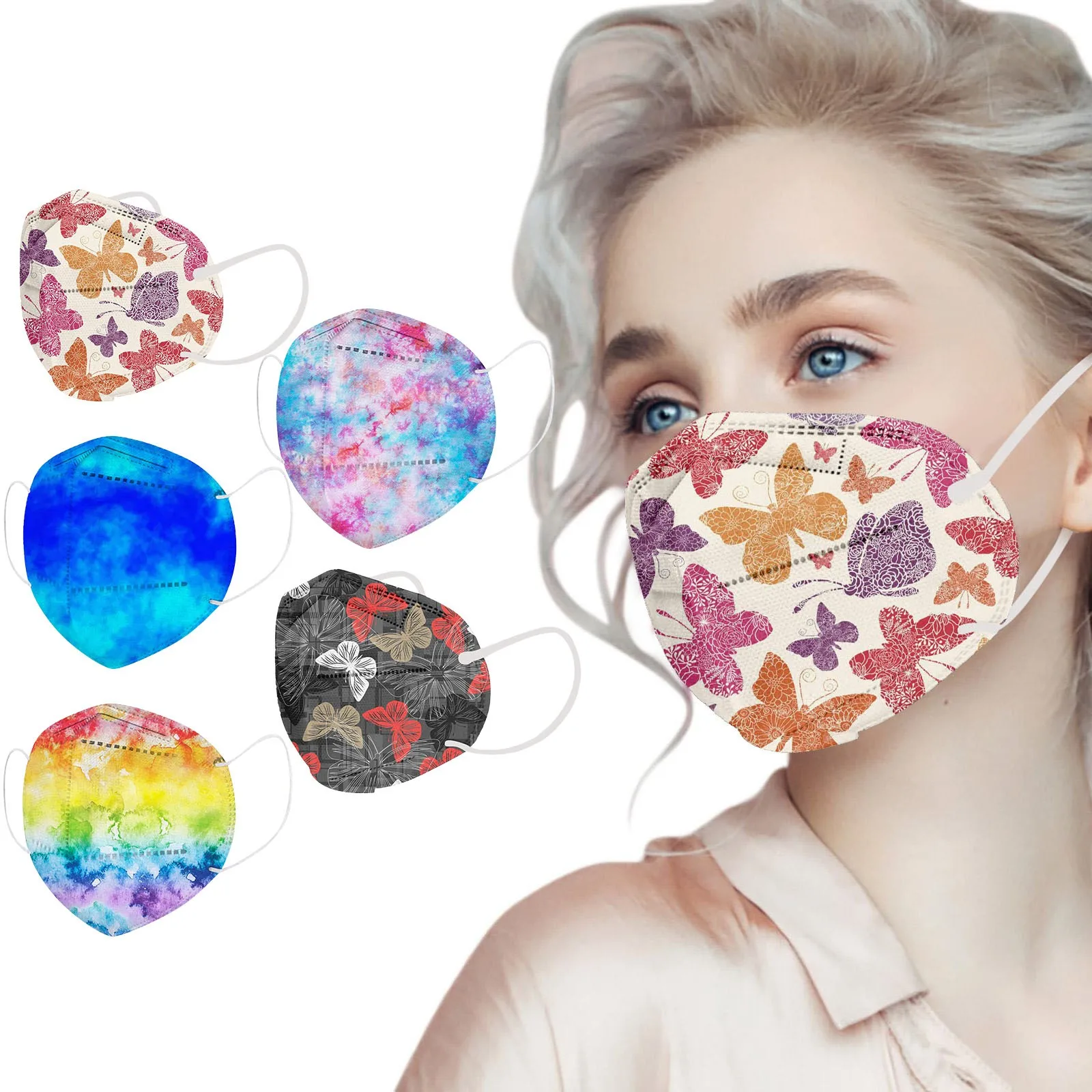 

50PC 3D Disposable Adult Mask Butterfly Printed Protective Combination Male Female Facemask Ultrathin Breathable Adults Masque