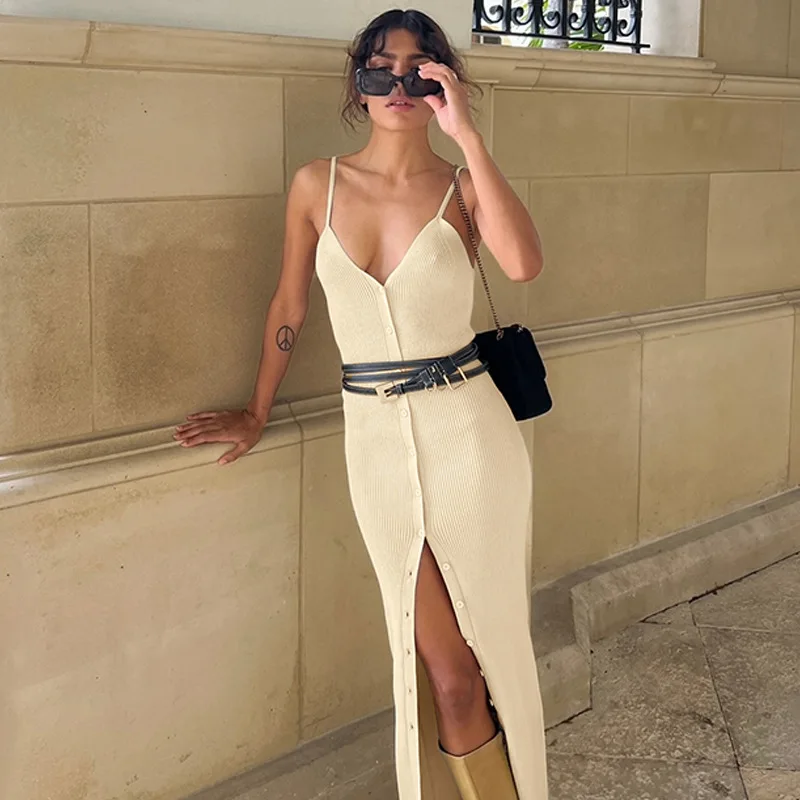 

Платье ZHYMIHRET женское средней длины на пуговицах, с V-образным вырезом, разрезом спереди, на бретелях-спагетти, пляжный праздничный наряд в ру...